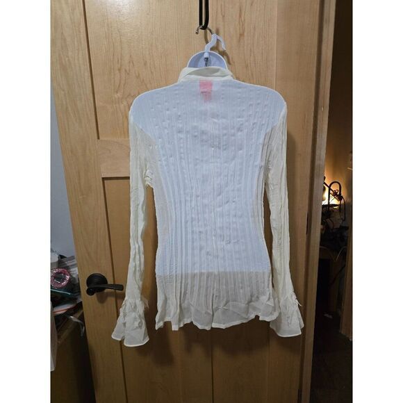Du Jour Trend Right Now Womens White Ruffle Button-Down Blouse L Polyester - Picture 4 of 7